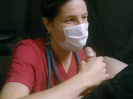 Angry surgical masked lady nurse gives...